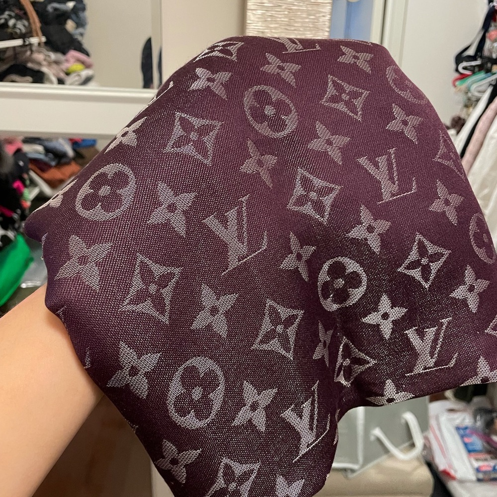 Louis Vuitton purple silver monogram large silk wool blend shawl